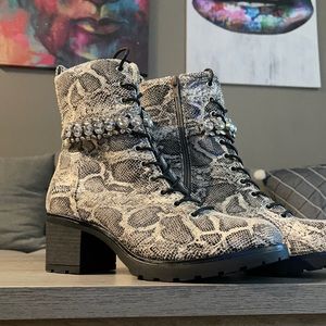 Snake print blingy combat boots